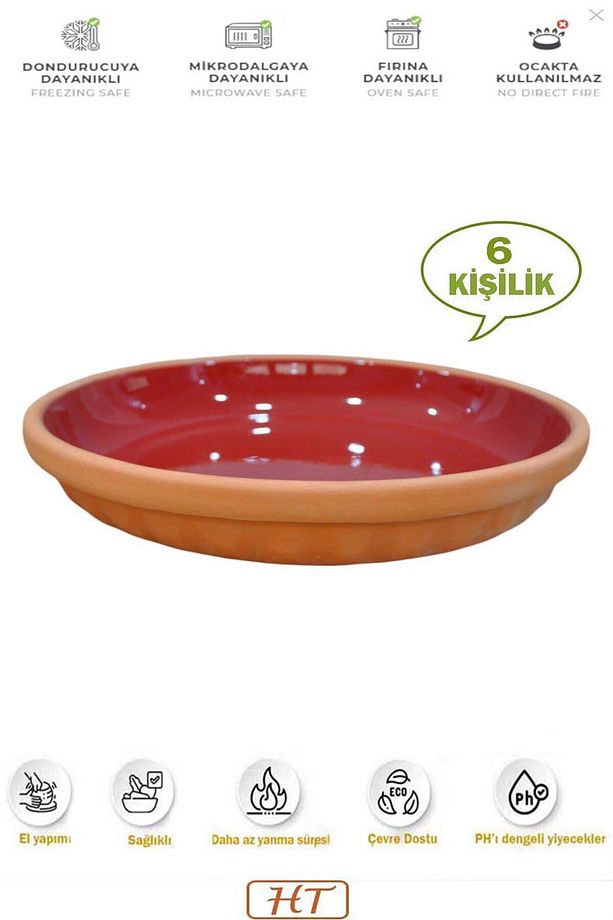 Sırlı Yuvarlak Toprak Tepsi Güveç - 2