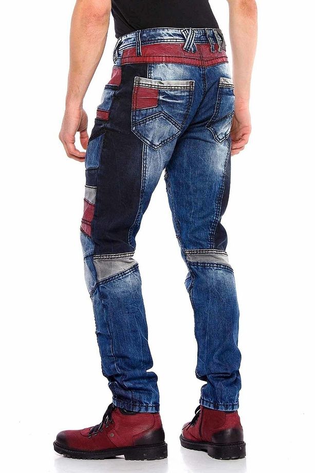 Cd574 Nakışlı Parçalı Renkli Yamalı Regular Kesim Kot Pantolon - 4
