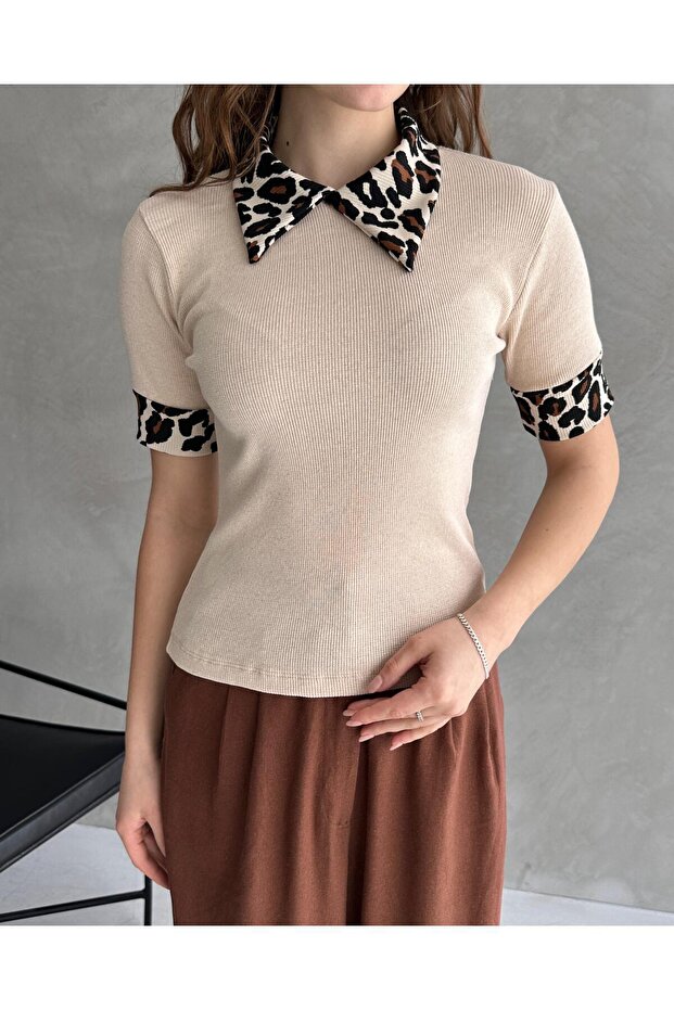 Kadın Polo Yaka Fitilli Örme Bluz - 1