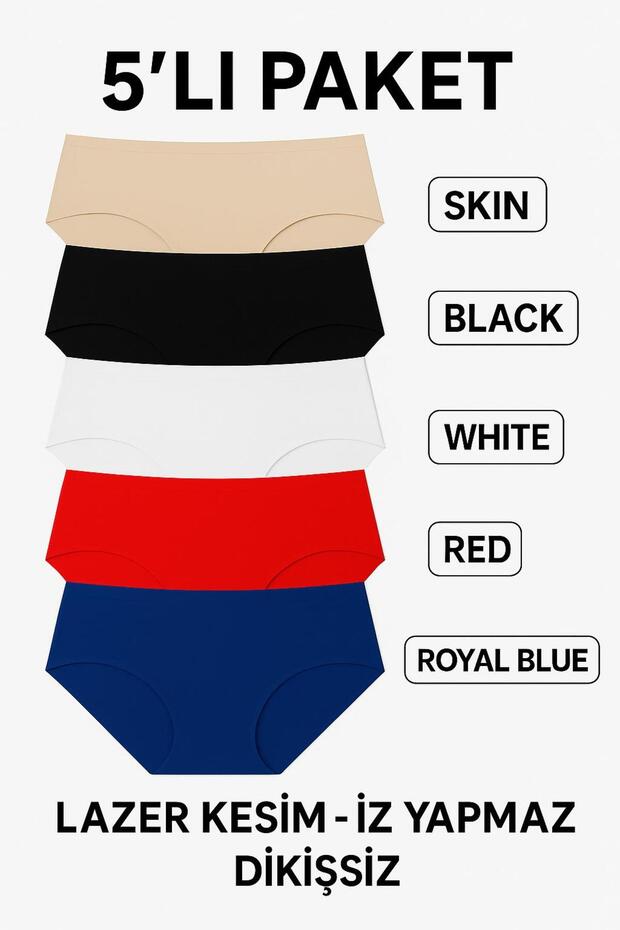 Pack of 5 Extra High Waist Laser Cut Bikini Panties – No Marks, Seamless, Flexible, Soft (Comfortable Fit)