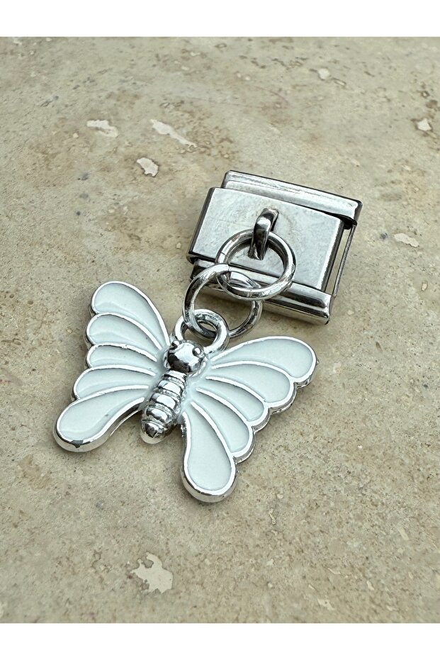 White Butterfly Italian Bracelet Steel Charm