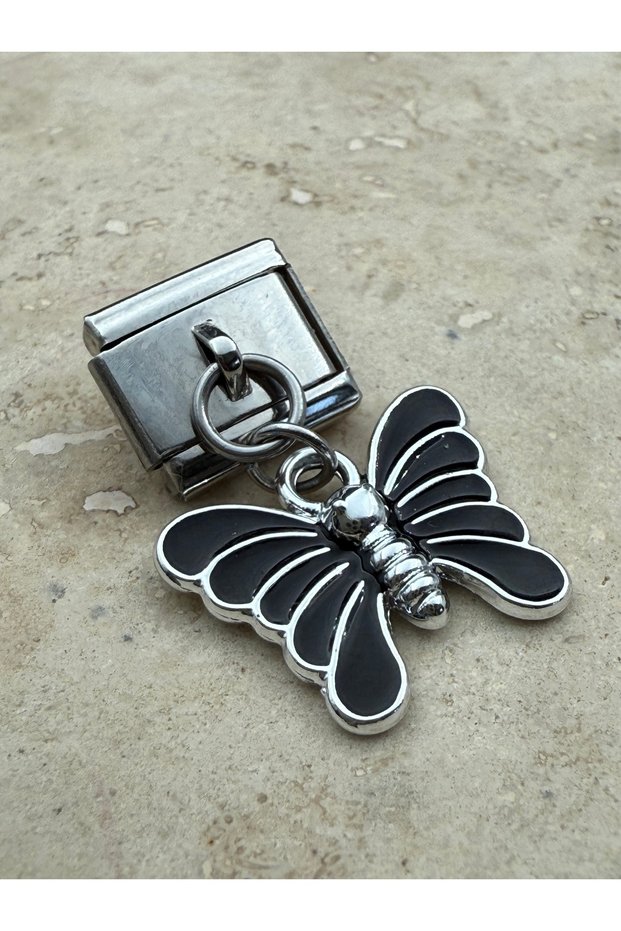 Black Butterfly Italian Bracelet Steel Charm