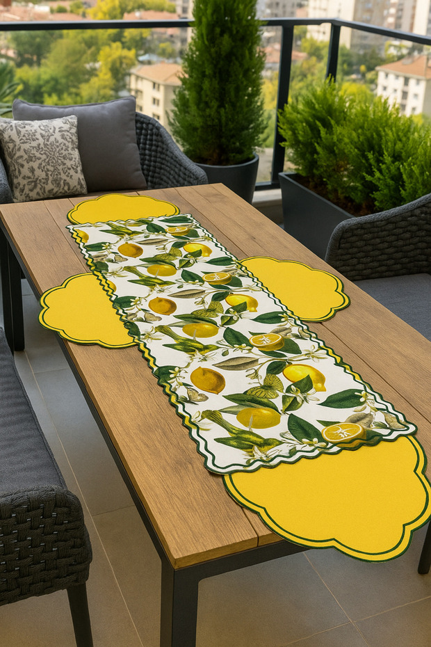 5 Piece Garden and Balcony Concept Embroidered American Service Plate and Runner