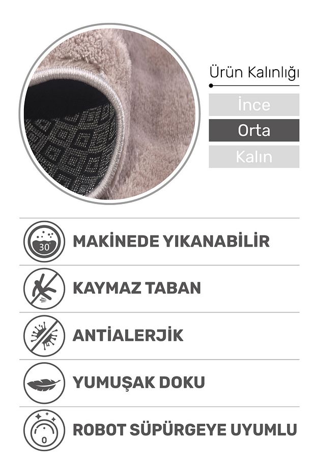 Puffy Bubble Bej Peluş Halı Ve Yolluk | Kaymaz Tabanlı, Ekstra Yumuşak, Dökülme Yapmaz Halı - 2