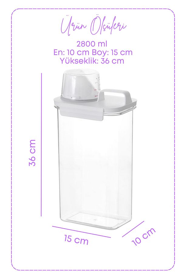 2 Adet Mega Boy Sızdırmaz Depolama Sıvı Toz Deterjan Saklama Kutusu- Ölçekli Deterjan Kutusu 2800 ml - 3
