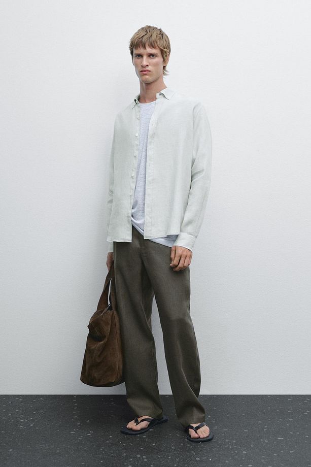 %100 keten regular fit gömlek - 1