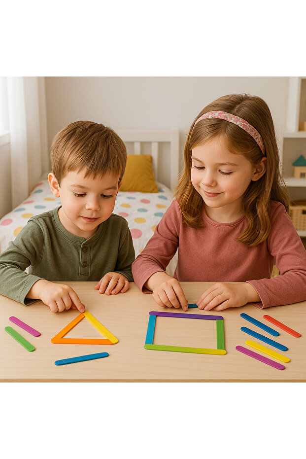 Stick Puzzle Educational Wooden Stick Set – 12 Piece Colorful Shape Game