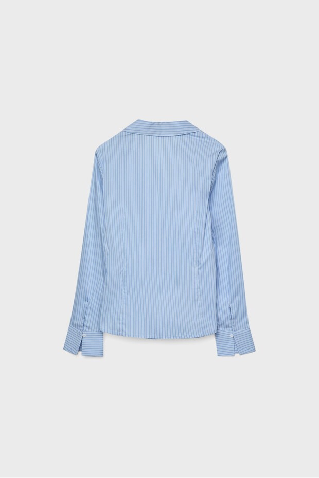 Vücuda oturan çizgili basic gömlek - 7