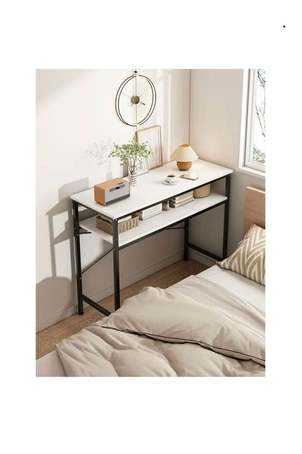 Narrow console table, small two-tiered entryway table, sofa table with two support bars - 3