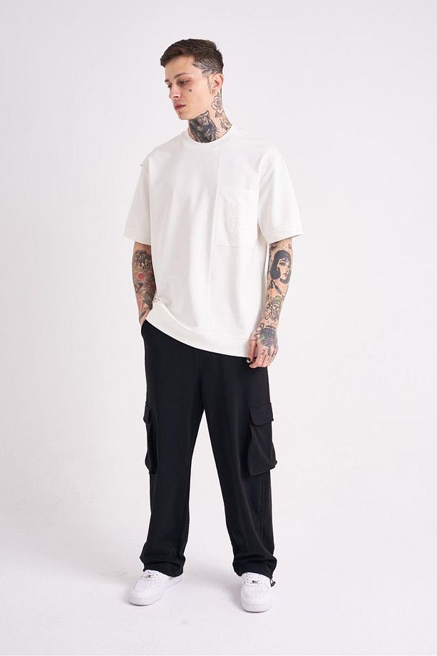Erkek Mchnst Design Basic Oversize Ekru Tişört - 3