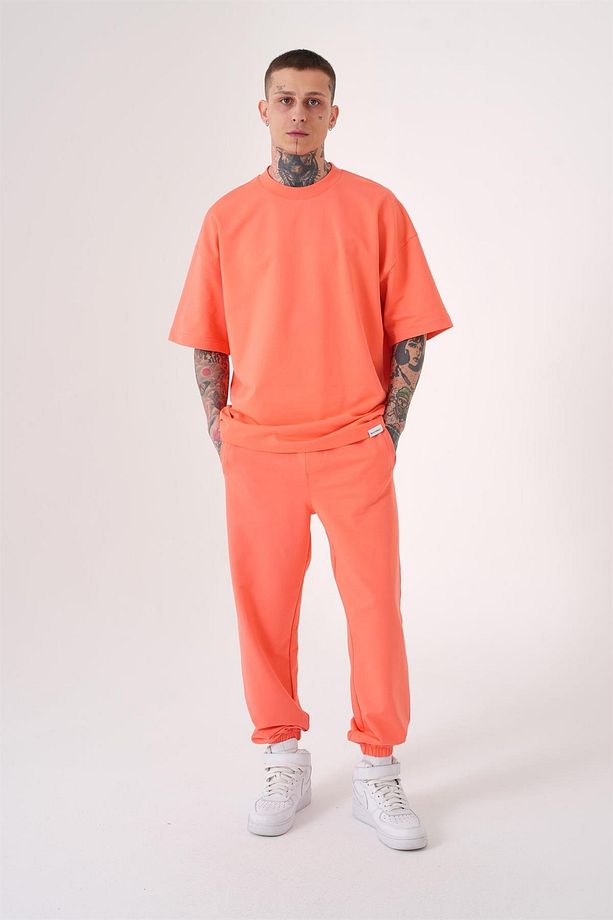 Erkek Basic Pamuklu Oversize Pembe Tişört - 3