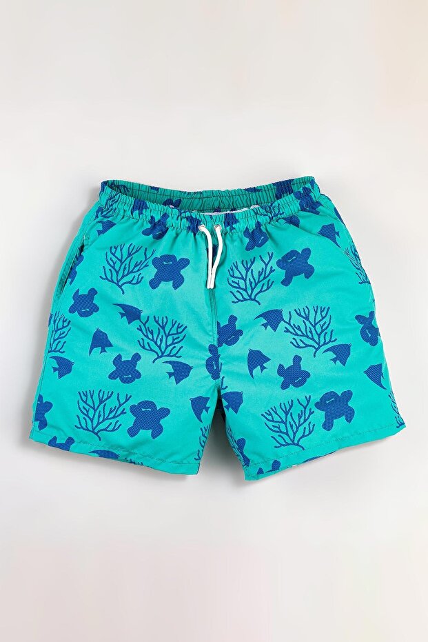 Men's Green Water Repellent Printed Swim Shorts