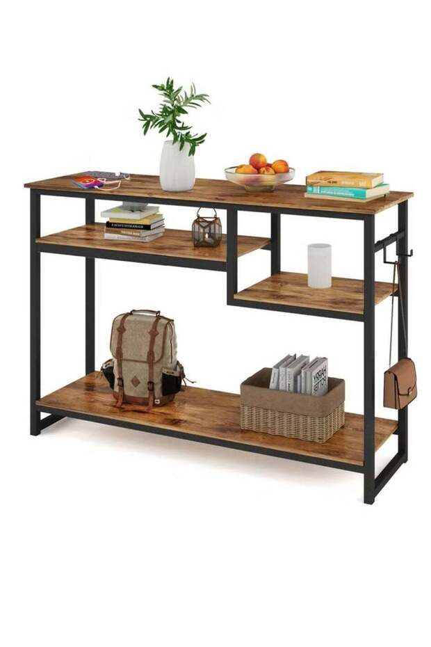 طاولة وحدة التحكم مع منفذ طاقة وطاولة أريكة مع رف تخزين وطاولة مدخل للأريكة والممر E - 1