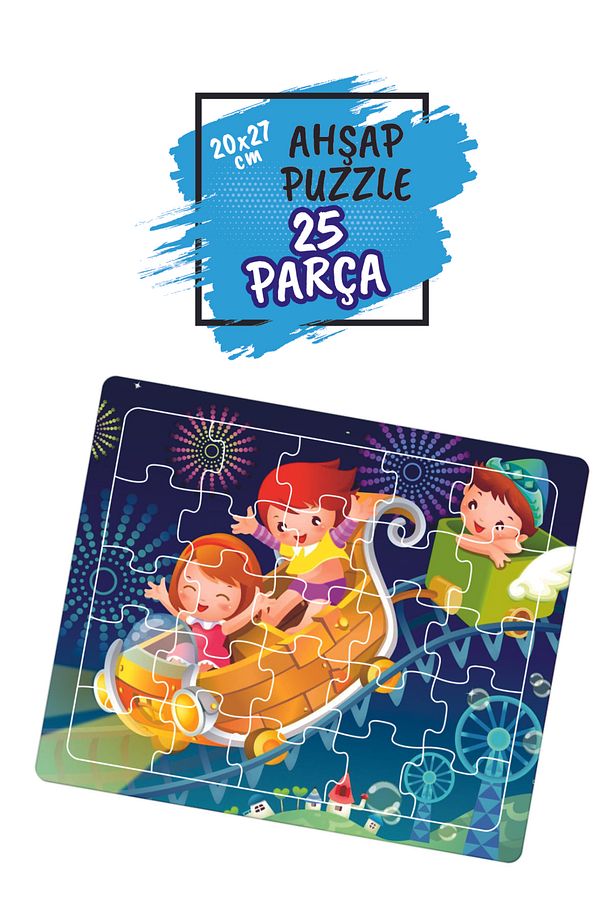 Çiftçi Aile, Lunapark, Sevimli Fil, Sevimli Köpek 25 Parça Ahşap Puzzle Yapboz 4'lü Set - 4