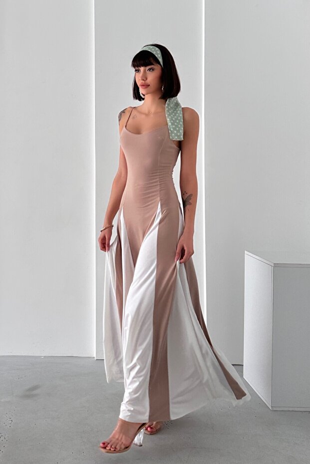 Partial Pattern Sandy Dress with String Straps - 4