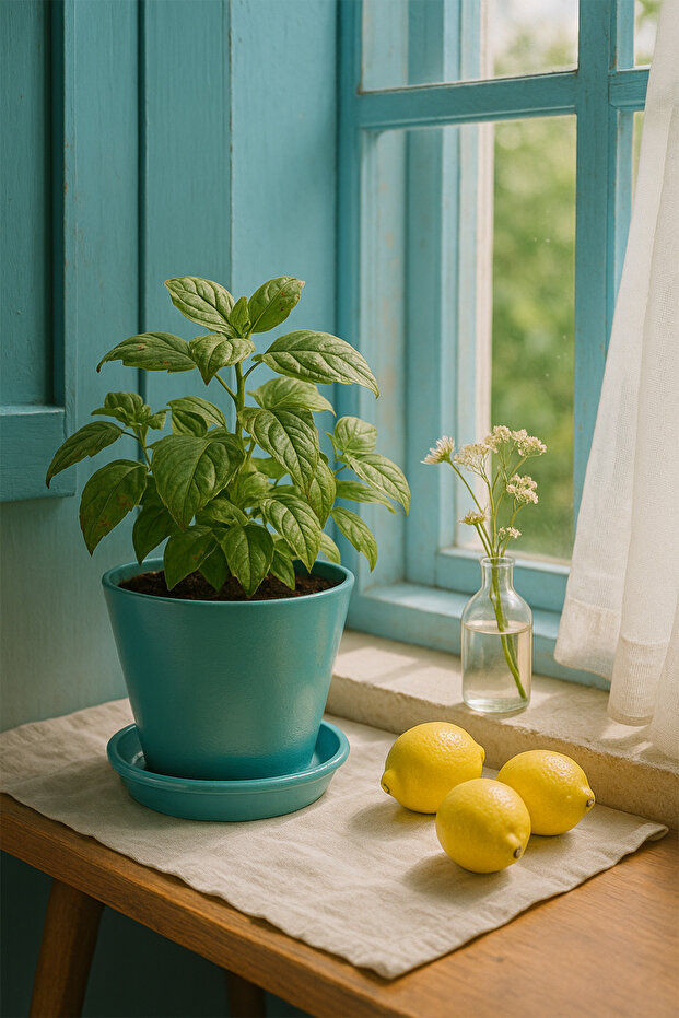 Tabaklı Mint Konik Çömlek Saksı 16x16 Cm - 1