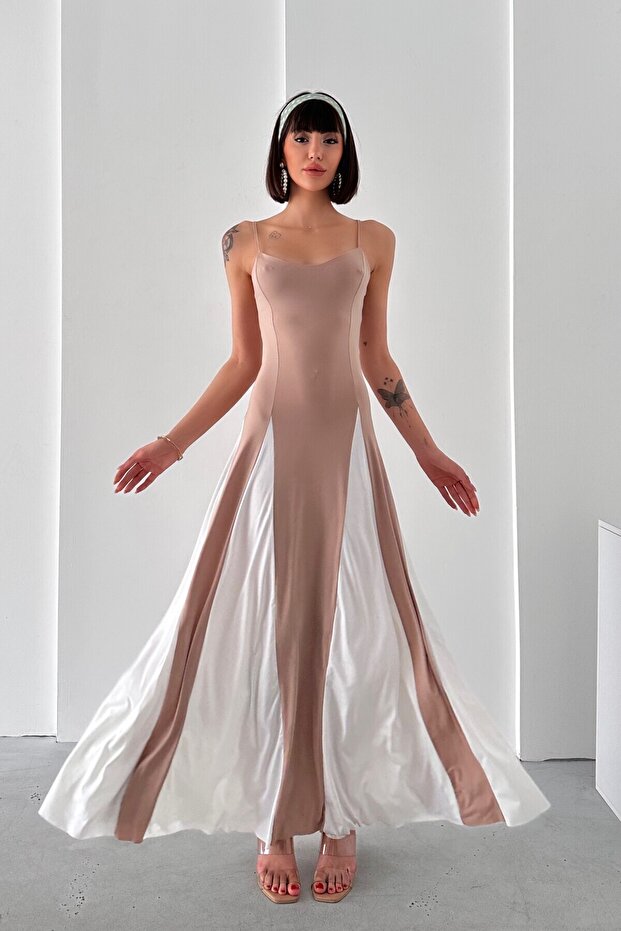 Partial Pattern Sandy Dress with String Straps - 1