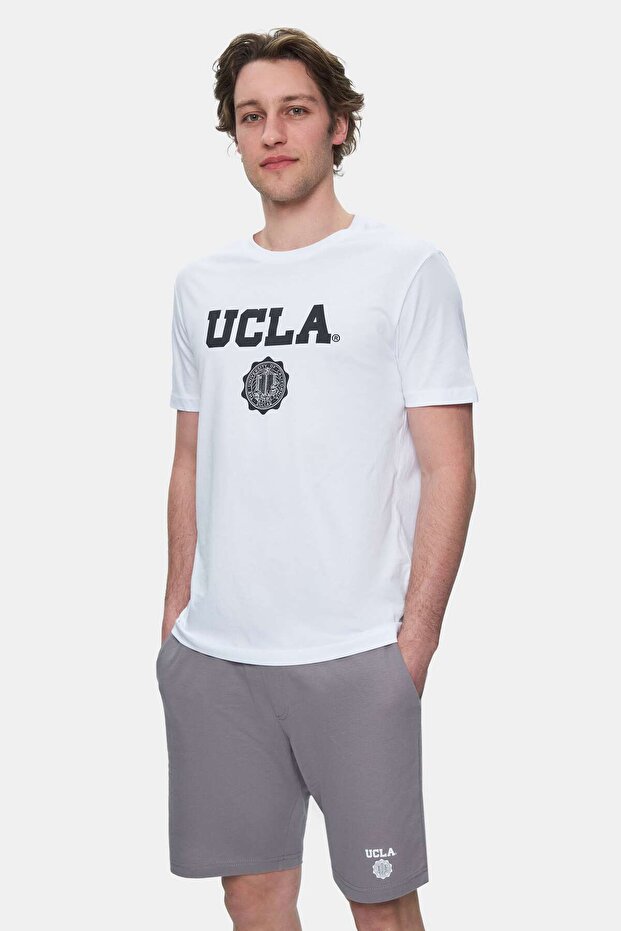 GAYLEY Beyaz Bisiklet Yaka Baskılı %100 Pamuk Standard Fit Erkek Tshirt - 1