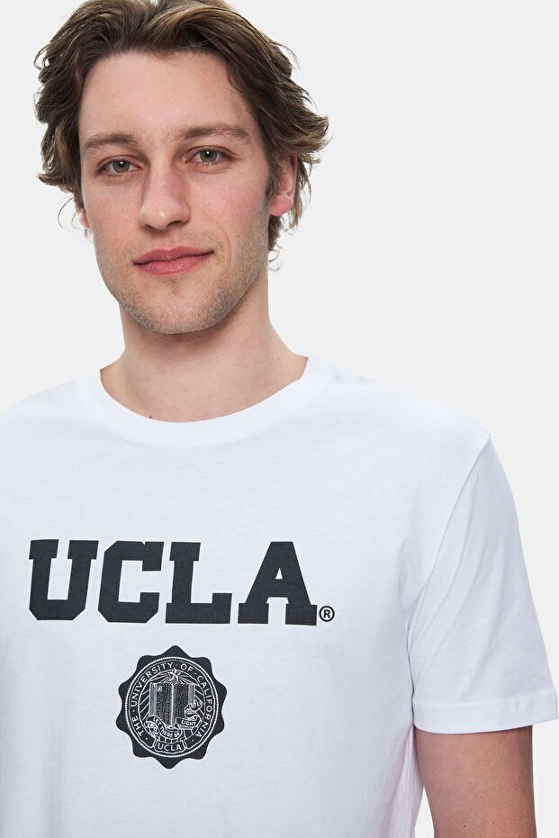 GAYLEY Beyaz Bisiklet Yaka Baskılı %100 Pamuk Standard Fit Erkek Tshirt - 2