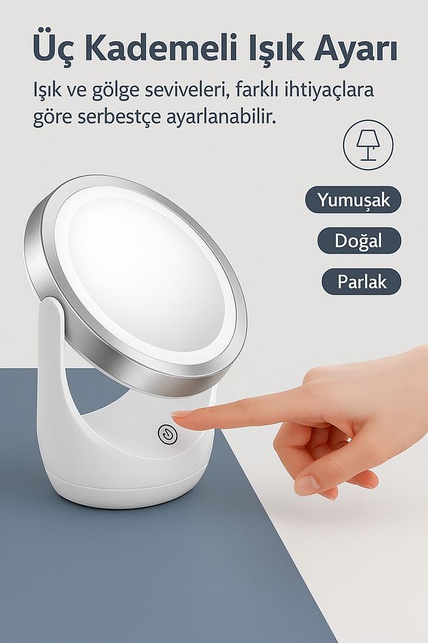 5 Kat Büyütmeli LED Işıklı Makyaj Aynası Dokunmatik & 360° Döner Başlık - 5
