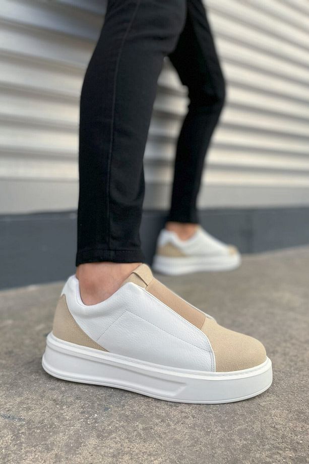Yüksek Taban Bantlı Süet Krem Casual Sneaker Tarz Erkek Ayakkabı - 2