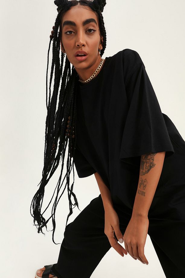 Truvakar Kol Basic Oversize Tişört Siyah - 4