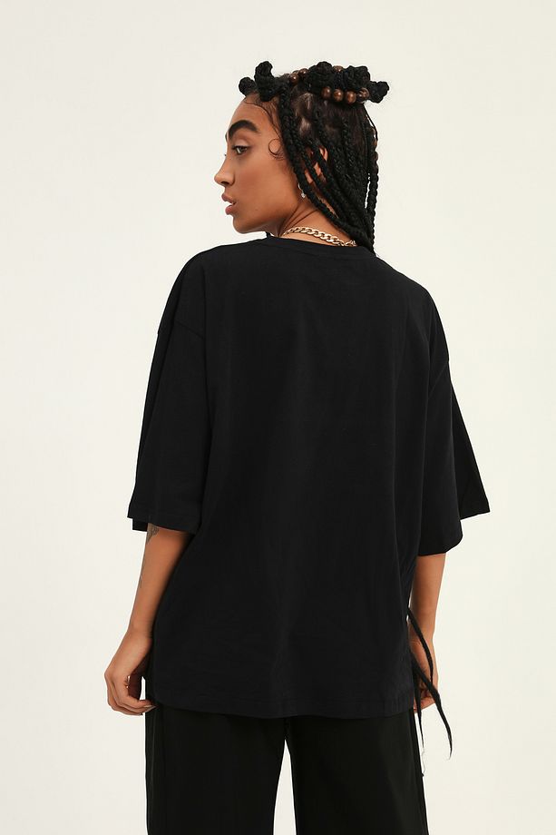Truvakar Kol Basic Oversize Tişört Siyah - 5