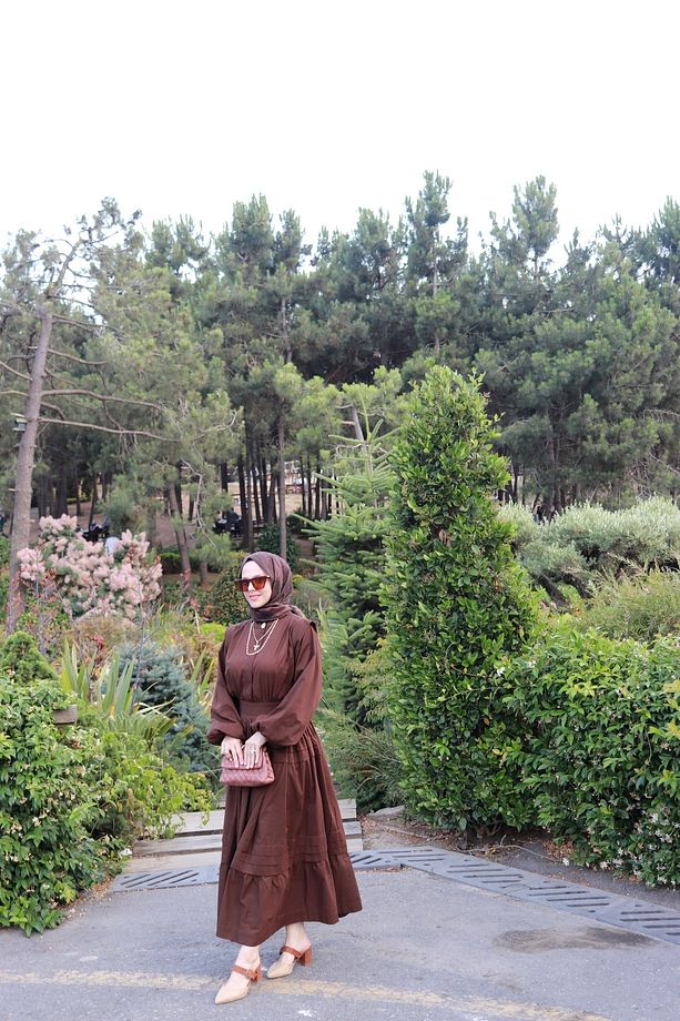 NERVÜRLÜ VUAL ELBİSE - KOYU KAHVE (%100 PAMUK) - 2