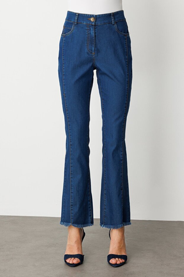 Çizgi Dikişli İspanyol Paça Pantolon - 4