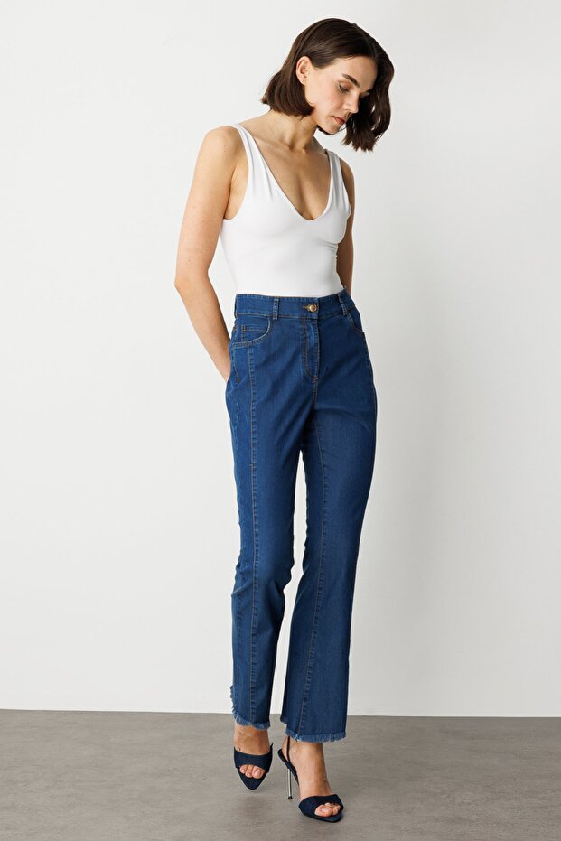 Çizgi Dikişli İspanyol Paça Pantolon - 2