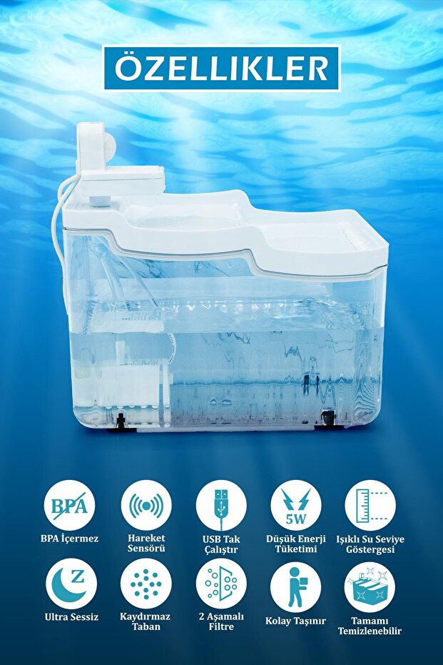 Hareket Sensörlü Sessiz Kedi Su Sebili, Sensörlü Kedi Su Pınarı, Kedi ve Köpek Su Sebili - 8