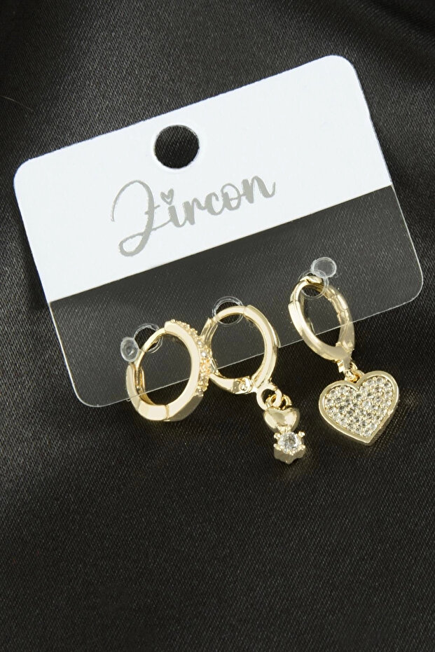 3 Pieces Heart Zircon Stone Earrings