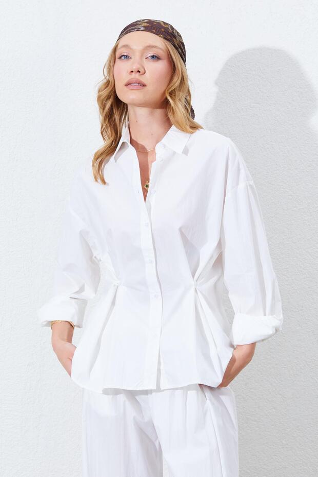 Women's Bone Waist Button Detailed Shirt