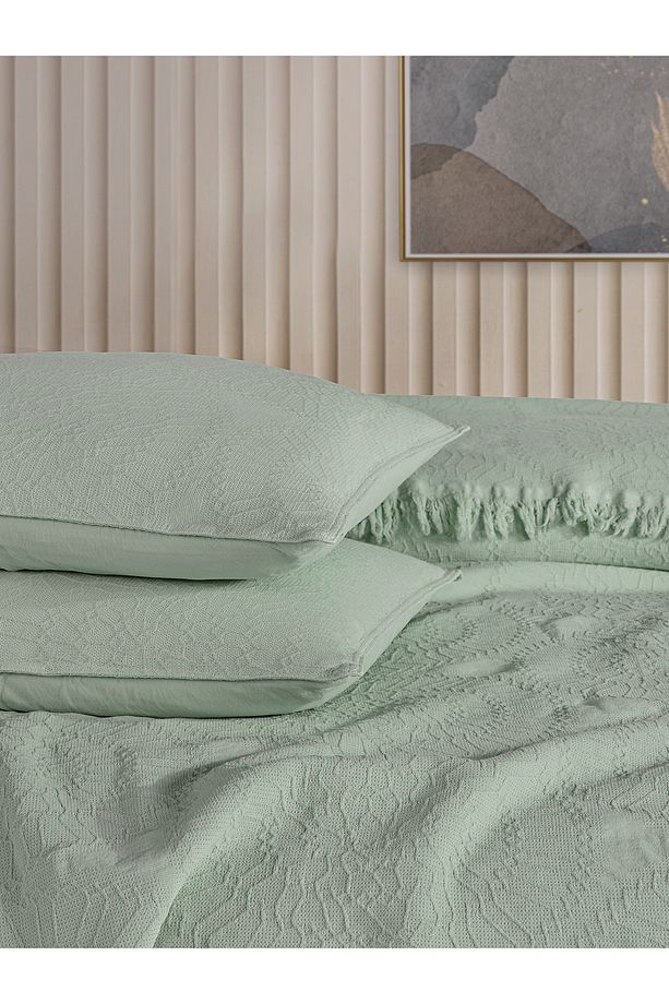 Jakarlı Daire Yatak örtüsü Seti çift kişilik mint - 2