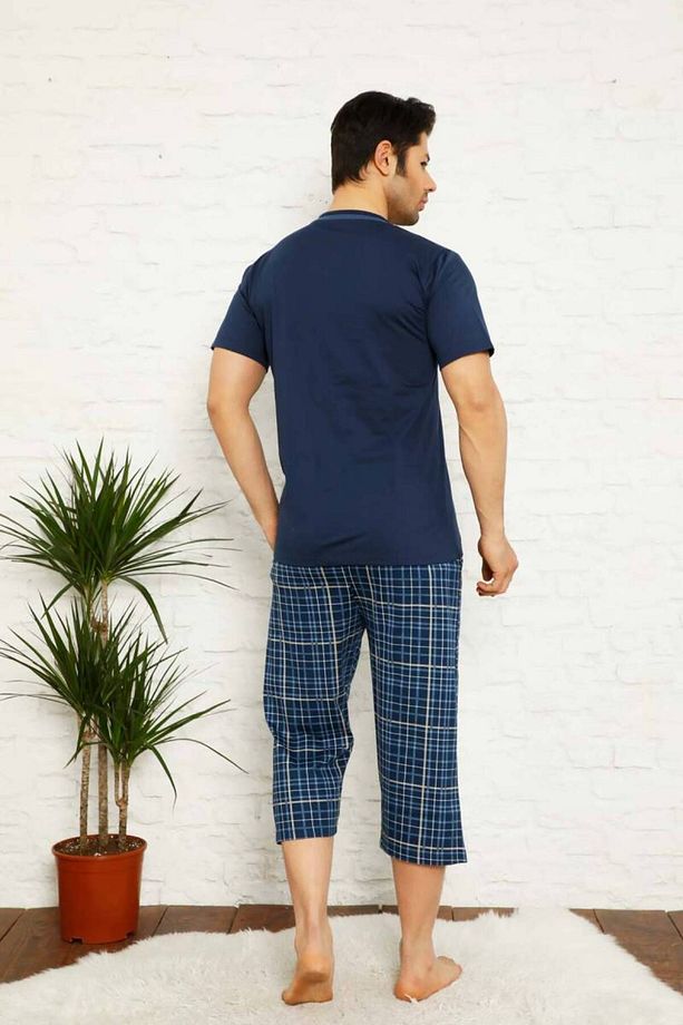 İndigo Ekoseli Bermuda Erkek Pijama Takımı 1167B - 4
