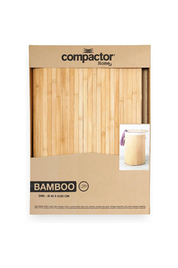 Foldable Round Bamboo Laundry Basket with Lid - 5