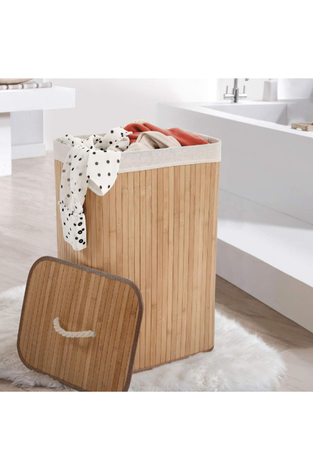 سلة غسيل قابلة للطي من الخيزران لتوفير المساحة - 6