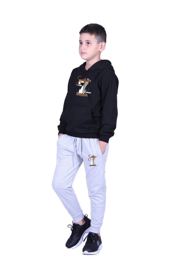 Hooded Kangaroo Pocket California Printed Boy's Tracksuit Set