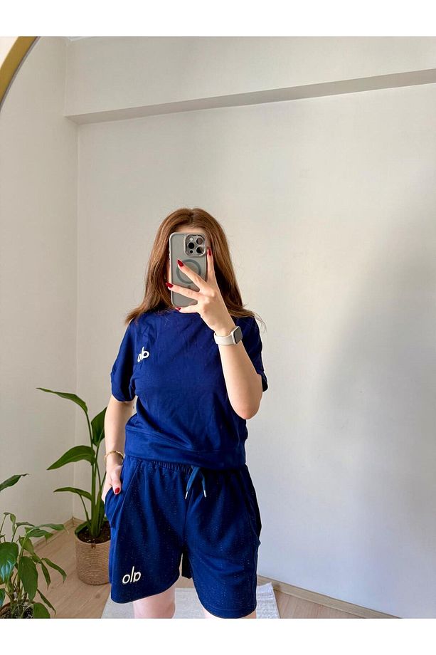 Kadın Lacivert Şortlu Spor Takım - Yazlık Oversize Tişört & Cepli Şort - 3