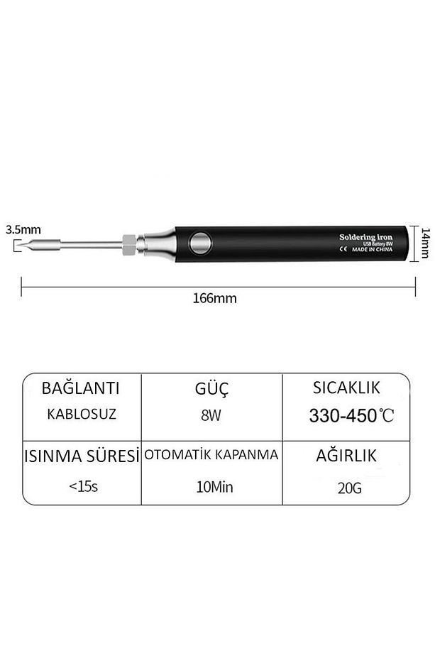 Şarjlı Kablosuz Lehim Makinası - 5 Saniyede Isınma - 30 Dakika Kullanım - Usb Type-c Şarj - - 3