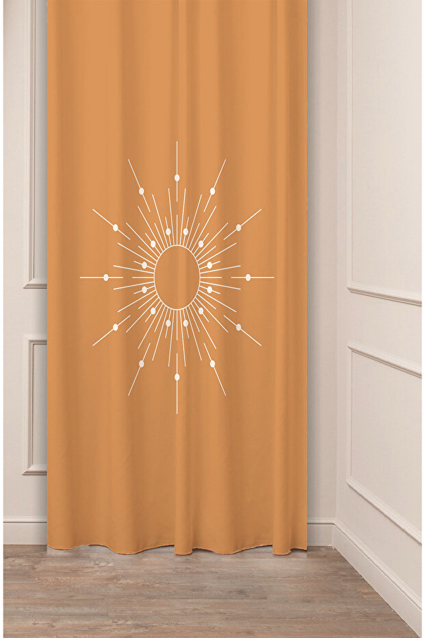Sun Beige Cream Brown Minimalist Bohemian Patterned Special Design Digital Printed (Single Wing) Background Curtain