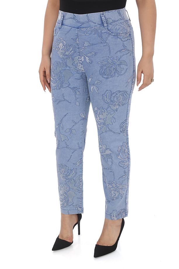Kadın Yazlık Buz Mavi Mavi Baskı Floklu Pantolon - 4