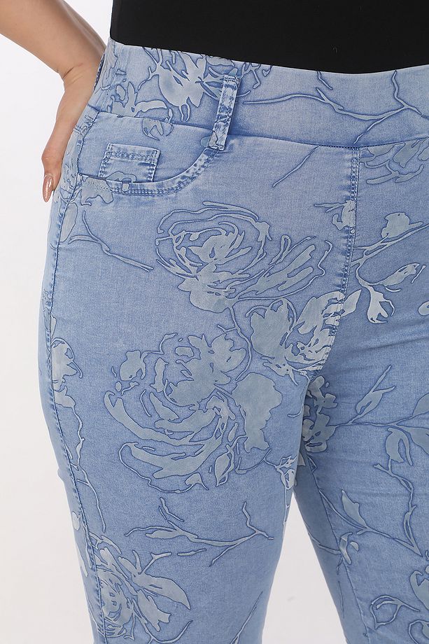 Kadın Yazlık Buz Mavi Mavi Baskı Floklu Pantolon - 6
