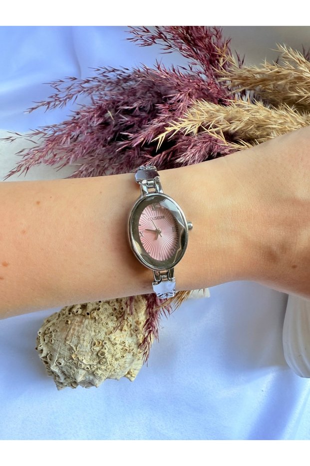 Vintage Adjustable Cord Silver Inside Pink Women Wrist Watch