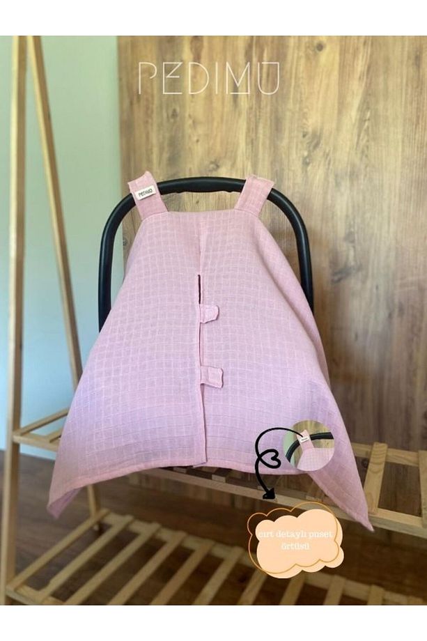 Gül Kurusu Renk Cırtlı Müslin Puset Örtüsü %100 Cotton - 3