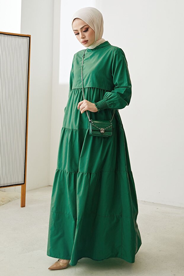 Single Layer Detail Casual Emerald Green Dress