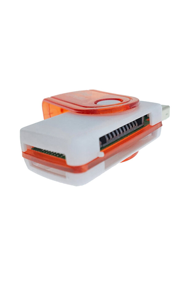 USB 2.0 reader for MicroSD, SDHC, M2, MMC memory cards, with rotating cover, white with orange - 3