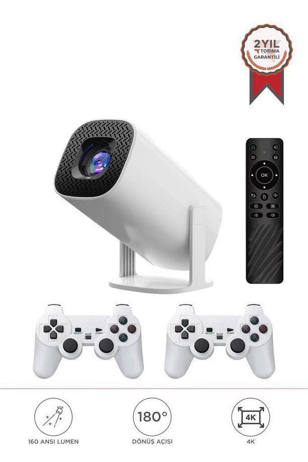 P30 Max Mini Beyaz Taşınabilir Retro Video Konsolu Android Akıllı Projektör Projeksiyon - 1