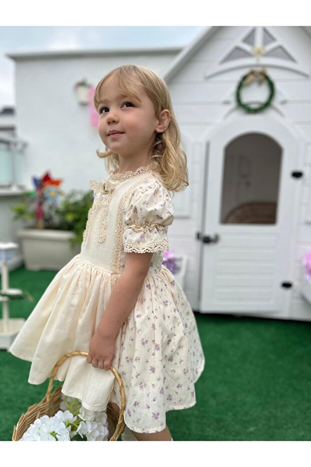 Violet Patterned Girl's Vintage Dress