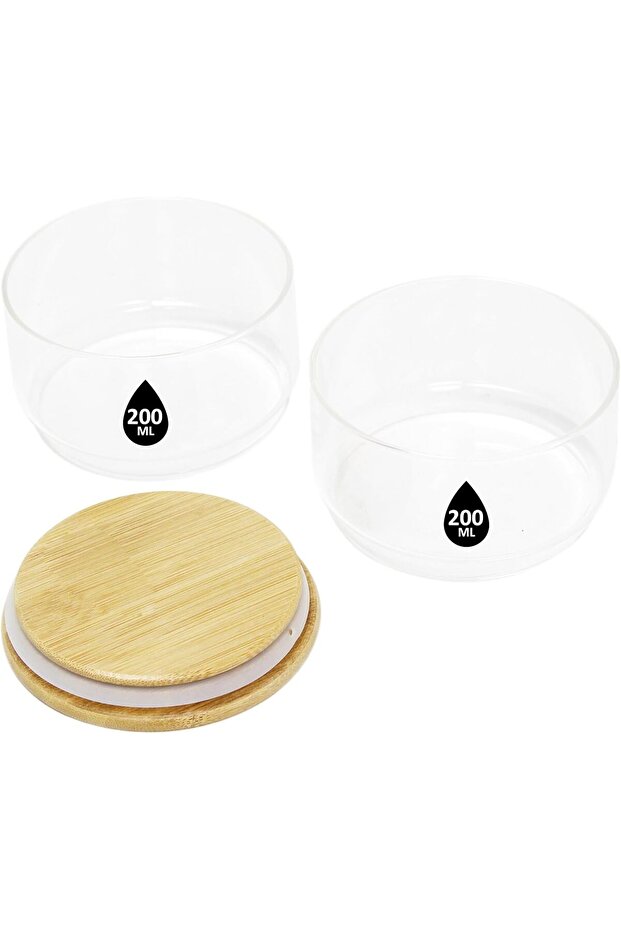 2 Layer Storage Glass Jar with Airtight Bamboo Lid - 400ml (200ml Each) - 9